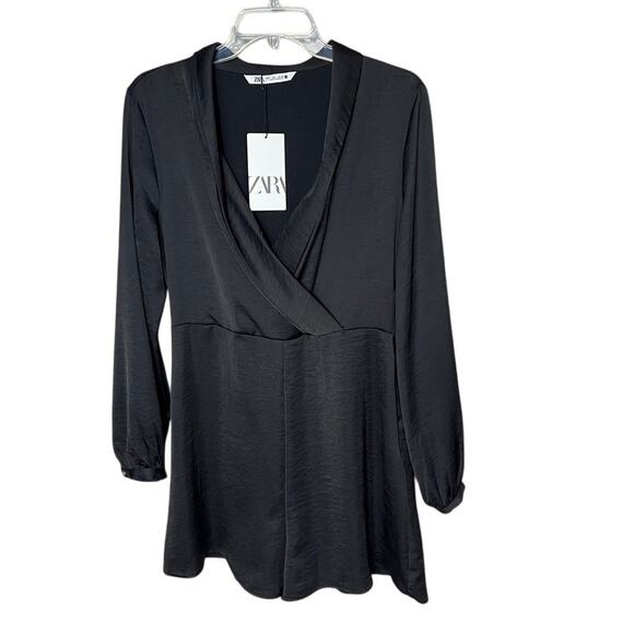 NWT Zara Long Sleeve Surplice Top Romper Black Women Size Large - Picture 1 of 7